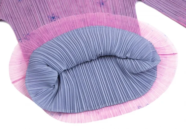 プリーツプリーズPLEATS PLEASE フラワーチュールレイヤード七分袖カットソー 紫青3 K-113841_009