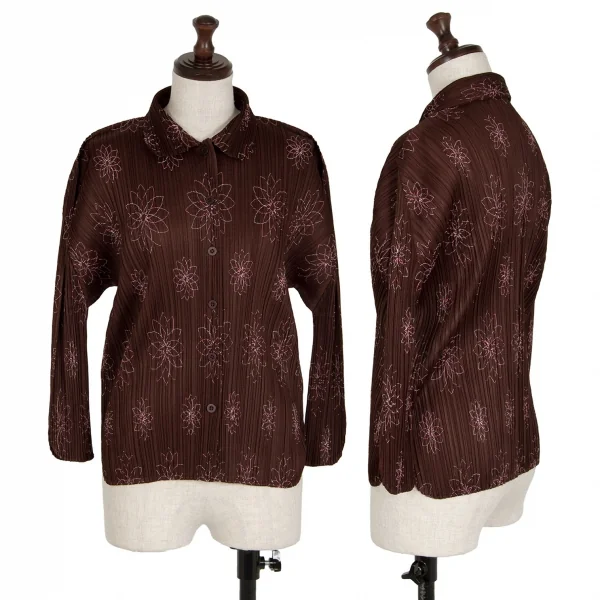 PLEATS PLEASE Floral Embroidery Pleats Shirt Brown 3 K-113848_001