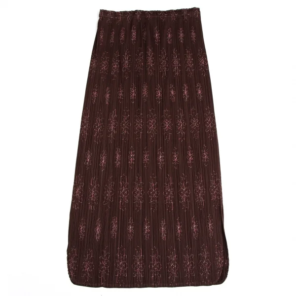 プリーツプリーズPLEATS PLEASE フラワー刺繍プリーツスカート 赤茶2 K-113849_002