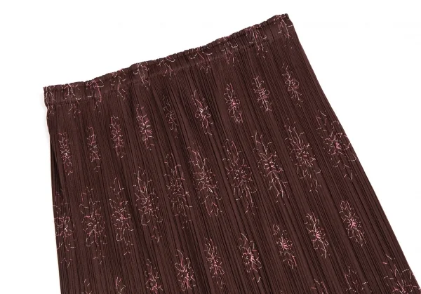 プリーツプリーズPLEATS PLEASE フラワー刺繍プリーツスカート 赤茶2 K-113849_003