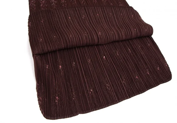 プリーツプリーズPLEATS PLEASE フラワー刺繍プリーツスカート 赤茶2 K-113849_006