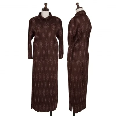 プリーツプリーズPLEATS PLEASE フラワー刺繍セットアップ 赤茶