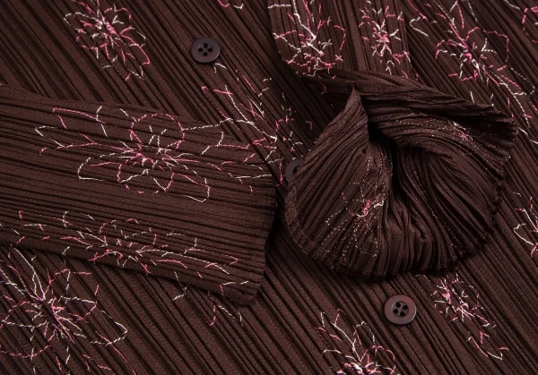 プリーツプリーズPLEATS PLEASE フラワー刺繍セットアップ 赤茶3/2 K-113850_006