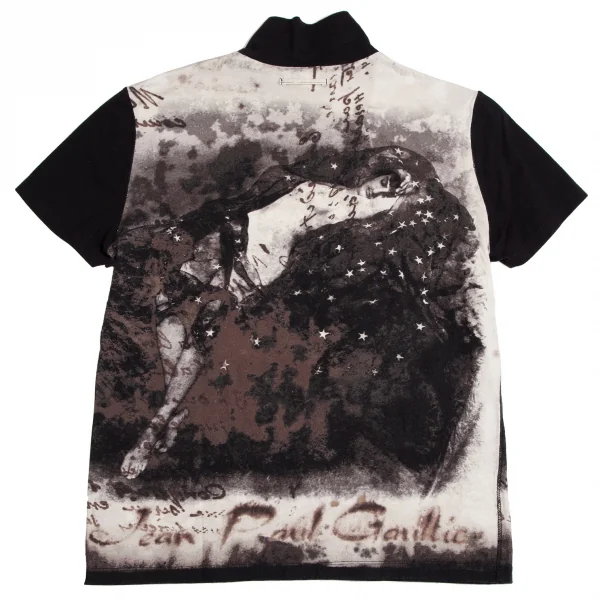 ジャンポールゴルチエ オムJean Paul GAULTIER HOMME グラフィックプリント肩開きハイネック半袖トップス ベージュ黒48 K-113881_014