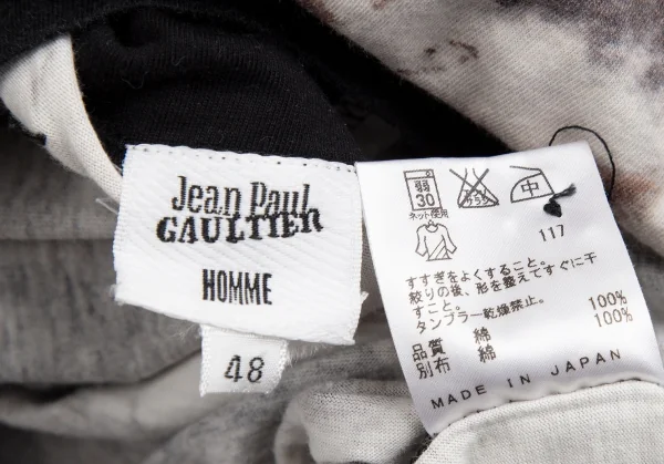 ジャンポールゴルチエ オムJean Paul GAULTIER HOMME グラフィックプリント肩開きハイネック半袖トップス ベージュ黒48 K-113881_018