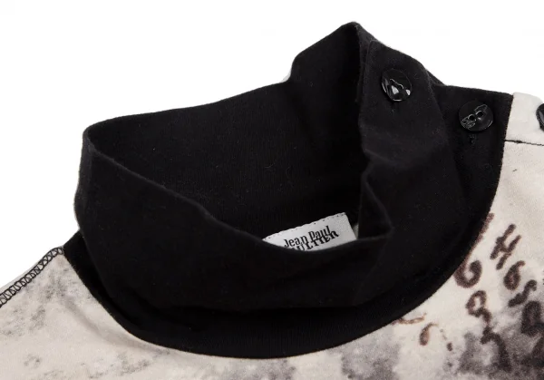 ジャンポールゴルチエ オムJean Paul GAULTIER HOMME グラフィックプリント肩開きハイネック半袖トップス ベージュ黒48 K-113881_005