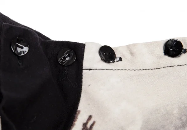 ジャンポールゴルチエ オムJean Paul GAULTIER HOMME グラフィックプリント肩開きハイネック半袖トップス ベージュ黒48 K-113881_006