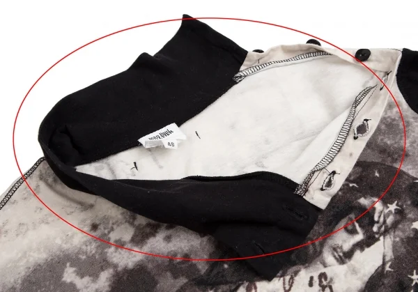 ジャンポールゴルチエ オムJean Paul GAULTIER HOMME グラフィックプリント肩開きハイネック半袖トップス ベージュ黒48 K-113881_007