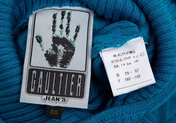 ゴルチエジーンズGAULTIER JEAN'S ウールフード付きショートリブニットセーター 青40 K-113897_015
