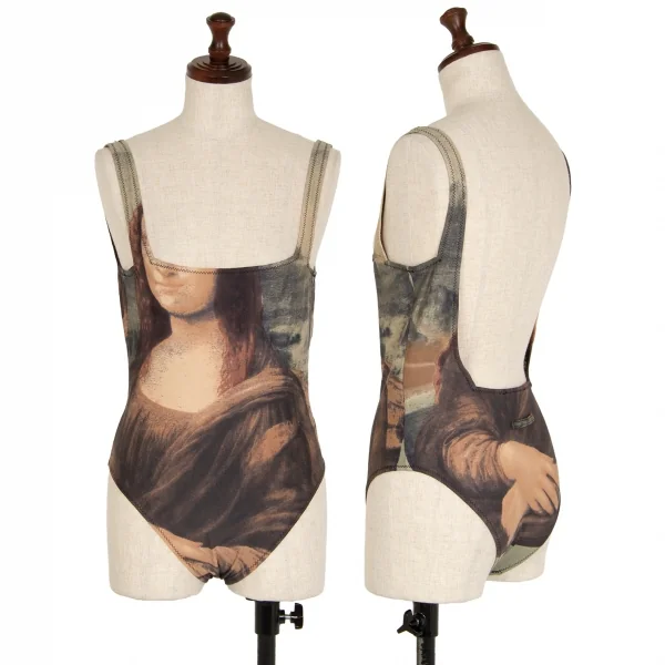 ジャンポールゴルチエ マイユJean Paul GAULTIER MAILLE モナリザプリントストレッチレオタードスイムウェア ベージュグレーS K-113900_001