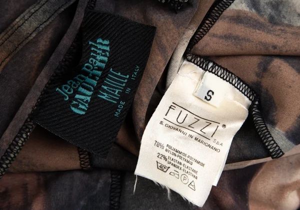 ジャンポールゴルチエ マイユJean Paul GAULTIER MAILLE モナリザプリントストレッチレオタードスイムウェア ベージュグレーS K-113900_012