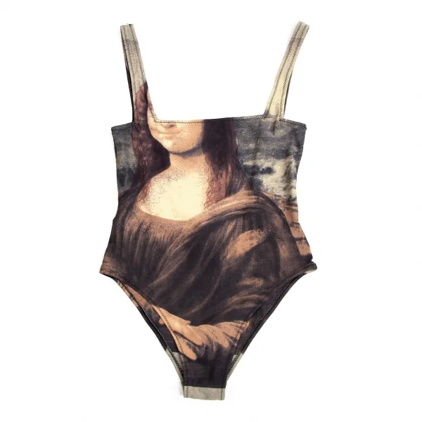 ジャンポールゴルチエ マイユJean Paul GAULTIER MAILLE モナリザプリントストレッチレオタードスイムウェア ベージュグレーS K-113900_002