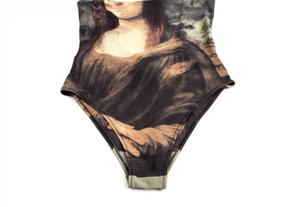 ジャンポールゴルチエ マイユJean Paul GAULTIER MAILLE モナリザプリントストレッチレオタードスイムウェア ベージュグレーS K-113900_006