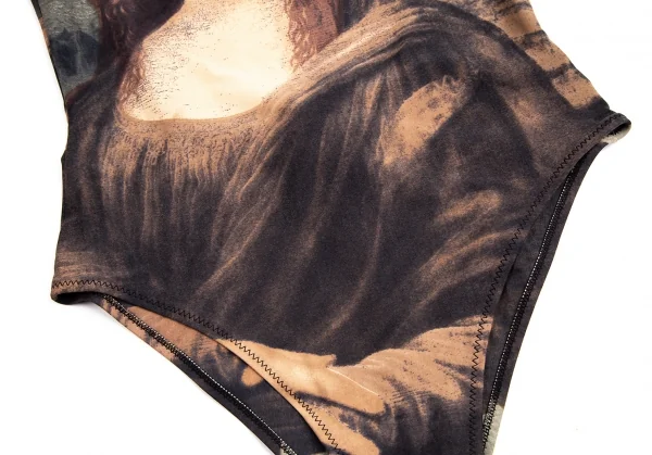 ジャンポールゴルチエ マイユJean Paul GAULTIER MAILLE モナリザプリントストレッチレオタードスイムウェア ベージュグレーS K-113900_007