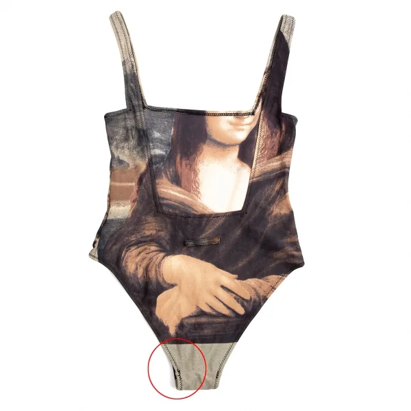 ジャンポールゴルチエ マイユJean Paul GAULTIER MAILLE モナリザプリントストレッチレオタードスイムウェア ベージュグレーS K-113900_008