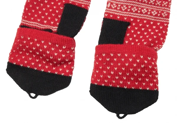 ジャンポールゴルチエ ファムJean Paul GAULTIER FEMME ノルディックフィンガーレス2WAYニットグローブ耳付きニットキャップセット 赤40 K-113910_010