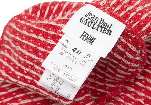 ジャンポールゴルチエ ファムJean Paul GAULTIER FEMME ノルディックフィンガーレス2WAYニットグローブ耳付きニットキャップセット 赤40 K-113910_012
