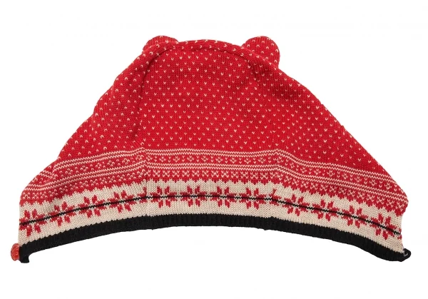 ジャンポールゴルチエ ファムJean Paul GAULTIER FEMME ノルディックフィンガーレス2WAYニットグローブ耳付きニットキャップセット 赤40 K-113910_003