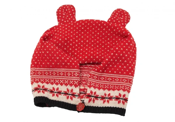 ジャンポールゴルチエ ファムJean Paul GAULTIER FEMME ノルディックフィンガーレス2WAYニットグローブ耳付きニットキャップセット 赤40 K-113910_004