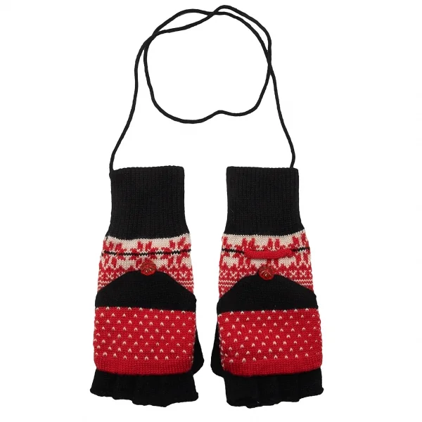 ジャンポールゴルチエ ファムJean Paul GAULTIER FEMME ノルディックフィンガーレス2WAYニットグローブ耳付きニットキャップセット 赤40 K-113910_006