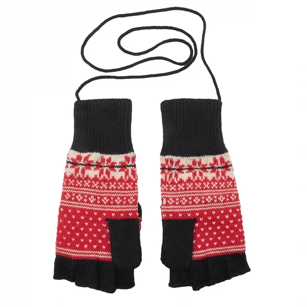 ジャンポールゴルチエ ファムJean Paul GAULTIER FEMME ノルディックフィンガーレス2WAYニットグローブ耳付きニットキャップセット 赤40 K-113910_007