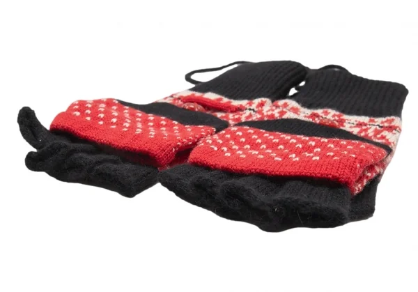 ジャンポールゴルチエ ファムJean Paul GAULTIER FEMME ノルディックフィンガーレス2WAYニットグローブ耳付きニットキャップセット 赤40 K-113910_008