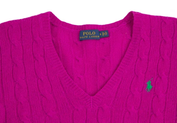 ポロラルフローレンPOLO RALPH LAUREN ポニー刺繍カシミヤ混ウールVネックケーブルニットセーター 紫S K-113914_003