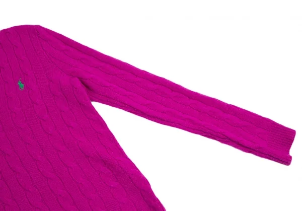 ポロラルフローレンPOLO RALPH LAUREN ポニー刺繍カシミヤ混ウールVネックケーブルニットセーター 紫S K-113914_005