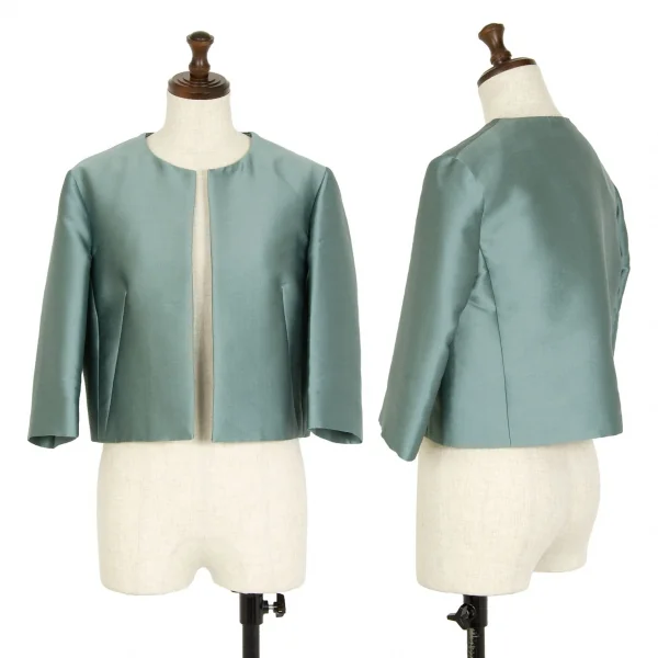 Max Mara WEEKEND Silk Blended Short Buttonless Jacket Green 38 (K-113915)