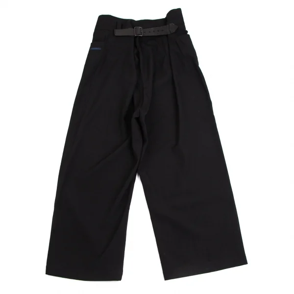 レギュレーション ヨウジヤマモトREGULATION yohji yamamoto レザーシンチバックウールギャバサルエルワイドパンツ 黒2 K-113926_001