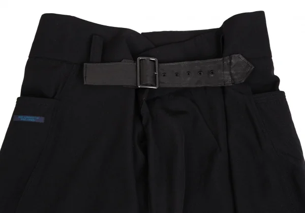 レギュレーション ヨウジヤマモトREGULATION yohji yamamoto レザーシンチバックウールギャバサルエルワイドパンツ 黒2 K-113926_002