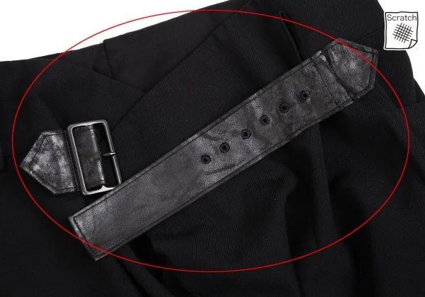 レギュレーション ヨウジヤマモトREGULATION yohji yamamoto レザーシンチバックウールギャバサルエルワイドパンツ 黒2 K-113926_003