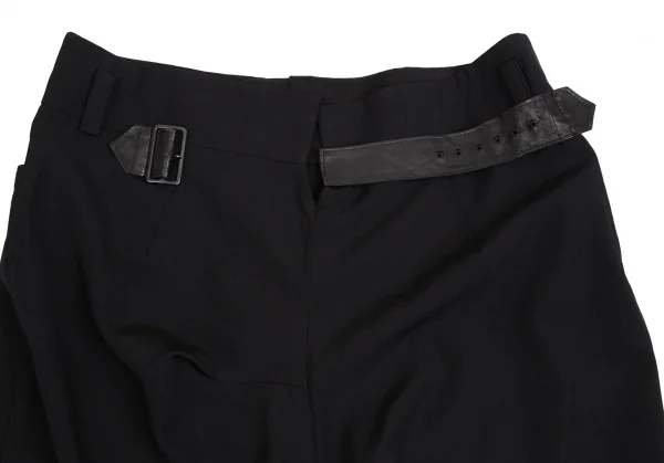 レギュレーション ヨウジヤマモトREGULATION yohji yamamoto レザーシンチバックウールギャバサルエルワイドパンツ 黒2 K-113926_004