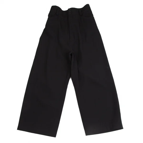 レギュレーション ヨウジヤマモトREGULATION yohji yamamoto レザーシンチバックウールギャバサルエルワイドパンツ 黒2 K-113926_006