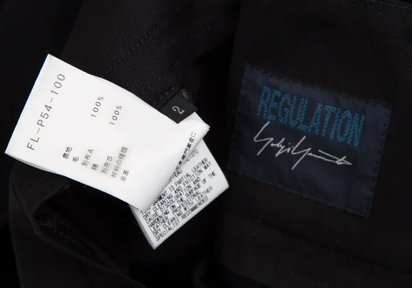 レギュレーション ヨウジヤマモトREGULATION yohji yamamoto レザーシンチバックウールギャバサルエルワイドパンツ 黒2 K-113926_016