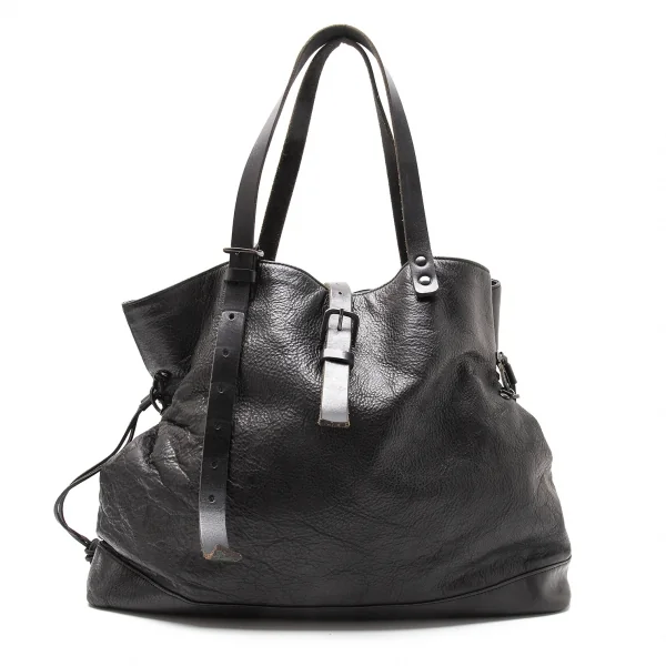 ヨウジヤマモト プールオムYohji Yamamoto POUR HOMME レザーサイドレースアップバッグ 黒 K-113934_001