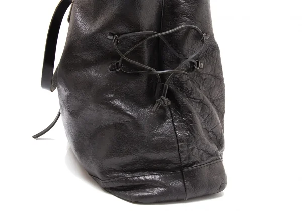 ヨウジヤマモト プールオムYohji Yamamoto POUR HOMME レザーサイドレースアップバッグ 黒 K-113934_010