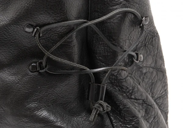 ヨウジヤマモト プールオムYohji Yamamoto POUR HOMME レザーサイドレースアップバッグ 黒 K-113934_011
