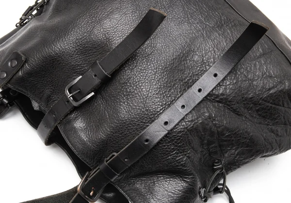 ヨウジヤマモト プールオムYohji Yamamoto POUR HOMME レザーサイドレースアップバッグ 黒 K-113934_012