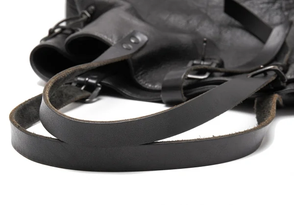ヨウジヤマモト プールオムYohji Yamamoto POUR HOMME レザーサイドレースアップバッグ 黒 K-113934_013