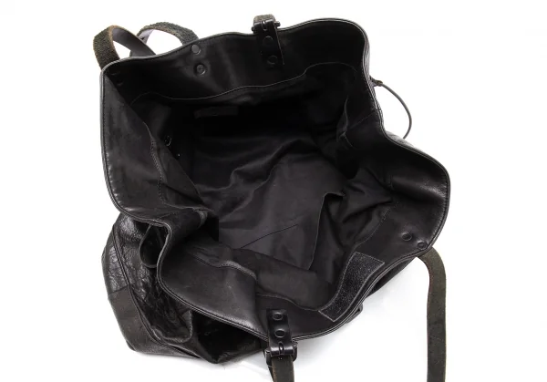 ヨウジヤマモト プールオムYohji Yamamoto POUR HOMME レザーサイドレースアップバッグ 黒 K-113934_014