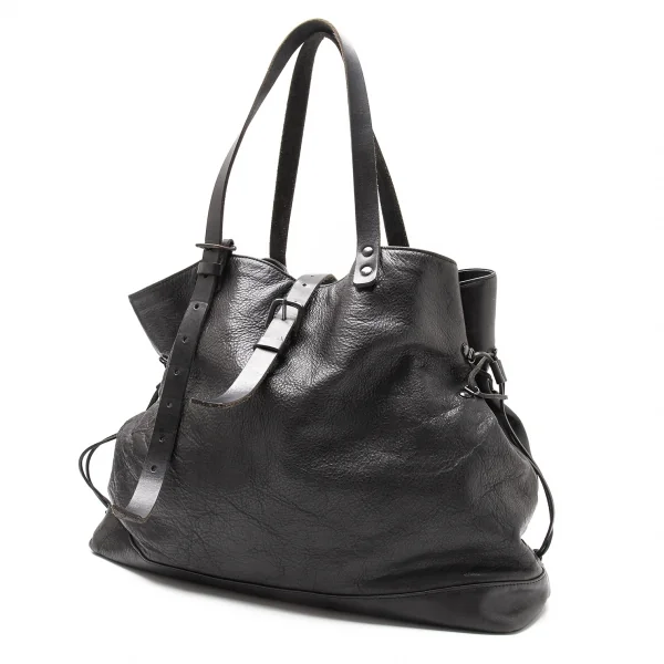 ヨウジヤマモト プールオムYohji Yamamoto POUR HOMME レザーサイドレースアップバッグ 黒 K-113934_002