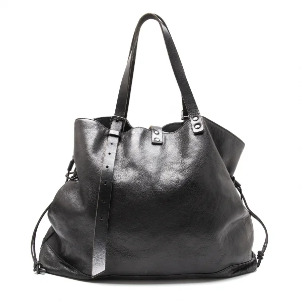 ヨウジヤマモト プールオムYohji Yamamoto POUR HOMME レザーサイドレースアップバッグ 黒 K-113934_004