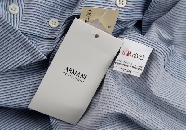 アルマーニコレツィオーニARMANI COLLEZIONI オルタネイトストライプスナップダウンシャツ 白青グレー38 K-113976_017