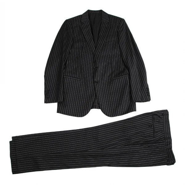 アルマーニコレツィオーニARMANI COLLEZIONI METROPOLITAN チョークストライプ2Bウールジャケット 黒46 K-113978_015