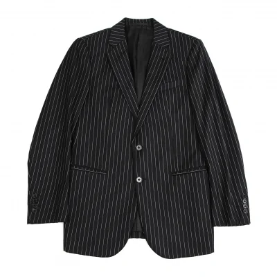 アルマーニコレツィオーニARMANI COLLEZIONI METROPOLITAN チョークストライプ2Bウールジャケット 黒