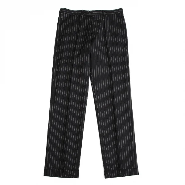 アルマーニコレツィオーニARMANI COLLEZIONI METROPOLITAN チョークストライプウール裾ダブルパンツ 黒46 K-113979_001
