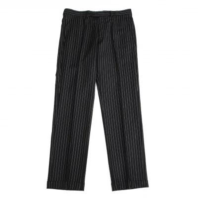 アルマーニコレツィオーニARMANI COLLEZIONI METROPOLITAN チョークストライプウール裾ダブルパンツ 黒