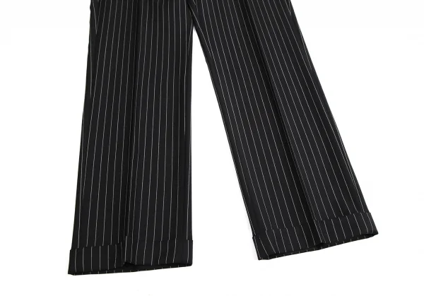 アルマーニコレツィオーニARMANI COLLEZIONI METROPOLITAN チョークストライプウール裾ダブルパンツ 黒46 K-113979_007