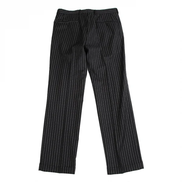 アルマーニコレツィオーニARMANI COLLEZIONI METROPOLITAN チョークストライプウール裾ダブルパンツ 黒46 K-113979_009